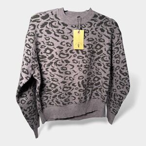 Knot Sisters Grey Black Leopard Print Sweater Women's Size S - NWT